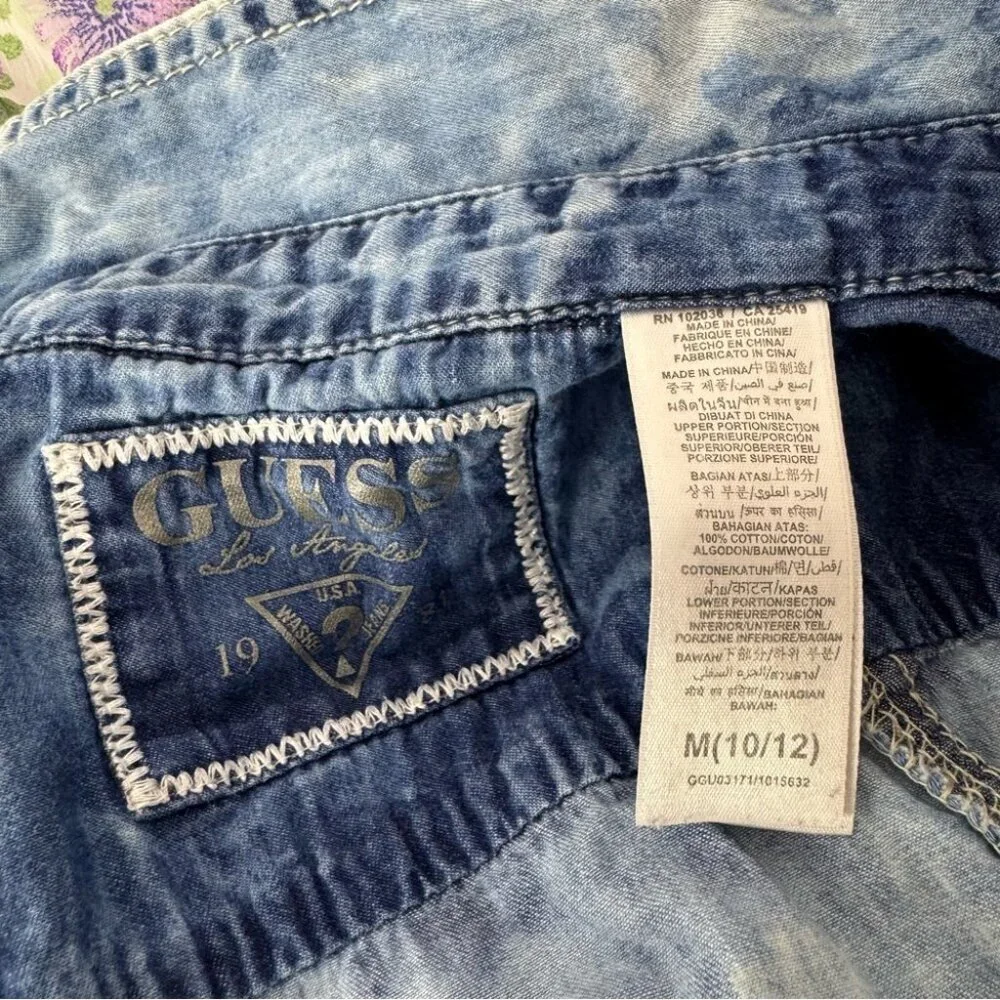 Guess dress high low denim look vest button up with floral skirt attached y2k